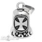 Preview: Stainless Steel Biker-Bell with Large Iron Cross and Flames Motorcycle Bell Gift